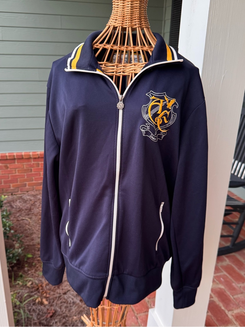 Y2K American Eagle Track Jacket Mens M Embroidered Crest Varsity Zip Up